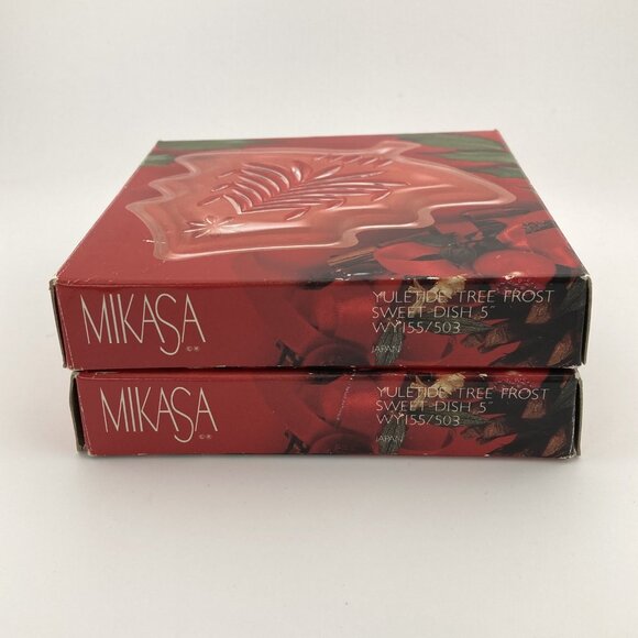 Mikasa Yuletide Tree Frost Sweet Candy Dish Christmas Frosted Glass 5" Set of 2 - Picture 5 of 7